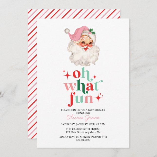 Invitación Retro Pink Santa oh qué divertido Baby Shower (Anverso / Reverso)
