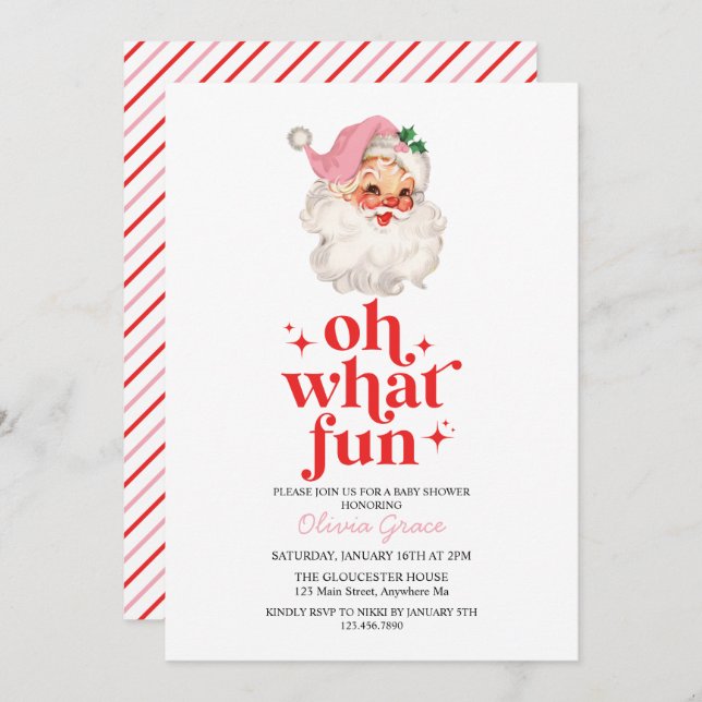Invitación Retro Pink Santa oh qué divertido Baby Shower (Anverso / Reverso)