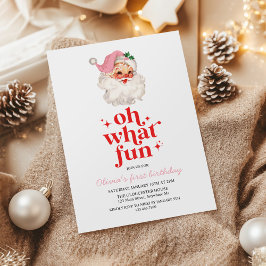Invitación Retro Pink Santa qué divertido cumpleaños
