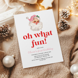 Invitación Retro Pink Santa qué divertido cumpleaños