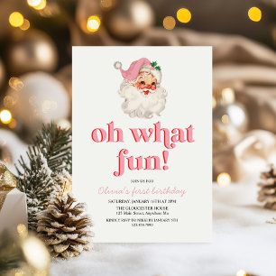 Invitación Retro Pink Santa qué divertido cumpleaños
