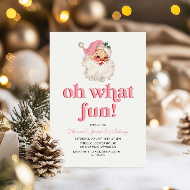 Invitación Retro Pink Santa qué divertido cumpleaños (Subido por el creador)