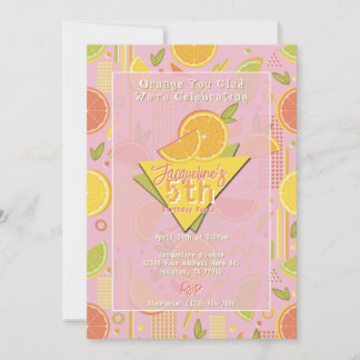 Invitación Retro Pink Summer Citrus Fruit Birthday