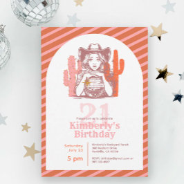 Invitación Retro Pink Western Cowgirl 21st Birthday Party