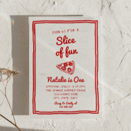 Invitación Retro Pizza De Primera Mano Dibujó Trozo De Cumple
