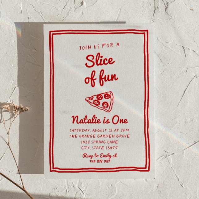 Invitación Retro Pizza De Primera Mano Dibujó Trozo De Cumple (Subido por el creador)