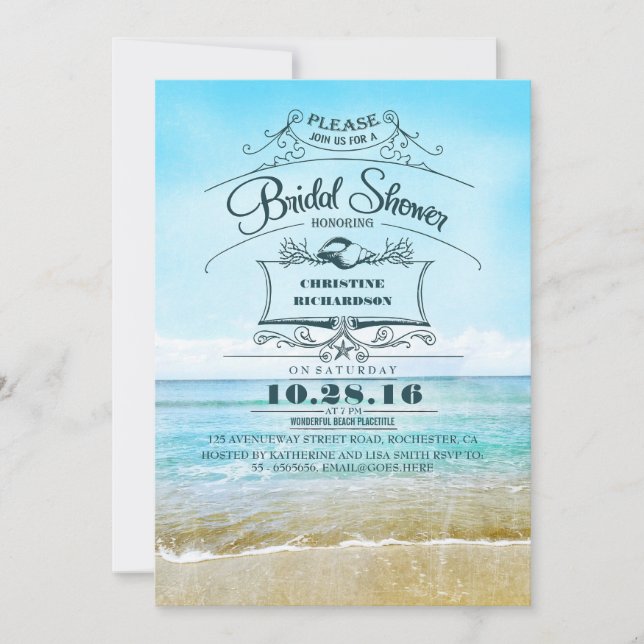 Invitación Retro playa azul ducha de novia invita (Anverso)