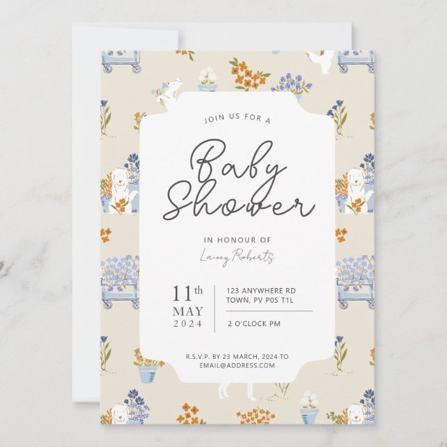 Invitación Retro Puppy Dog Flor Flor Ver Baby Shower (Anverso)