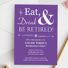 Invitación Retro Purple Come Bebida Y Se Retira