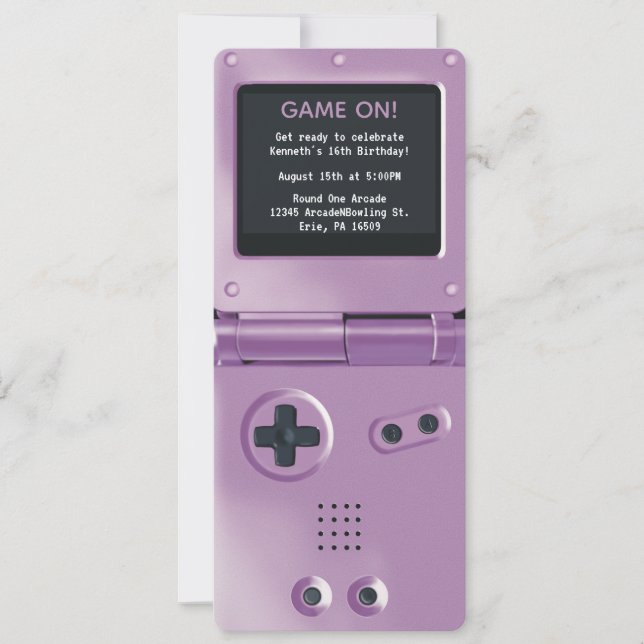 Invitación Retro Purple Handheld Gaming Birthday Invitation (Anverso)
