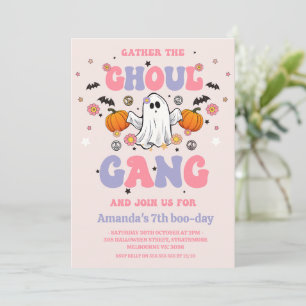 Invitación Retro Purple Pink Ghoul Gang Halloween Cumpleaños