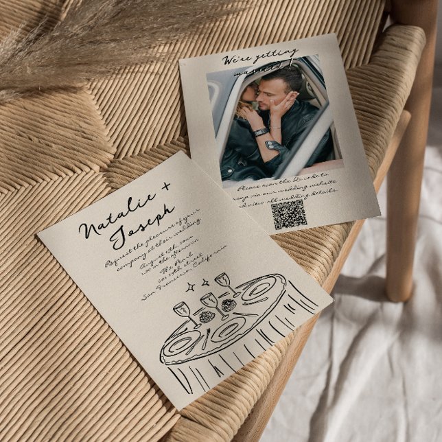 Invitación Retro QR Code Hand dibujado Boda de fotografía div (Subido por el creador)