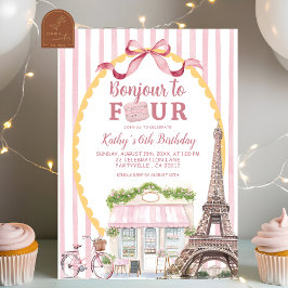 Invitación Retro Quirky Paris Bonjour 4 cumpleaños