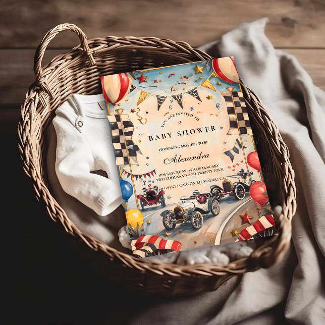 Invitación Retro Race Car Baby Shower (Subido por el creador)