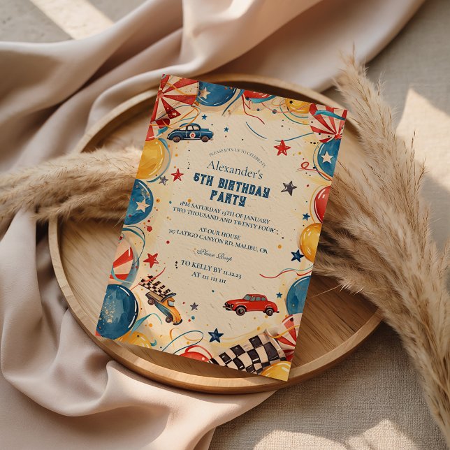 Invitación Retro Race Car Birthday Party (Subido por el creador)