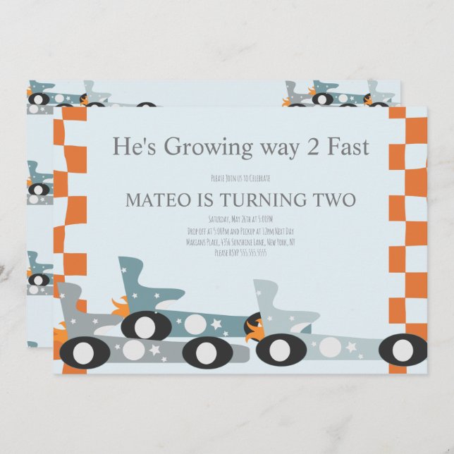 Invitación Retro Racing Cars Moon Stars Birthday Party  (Anverso / Reverso)