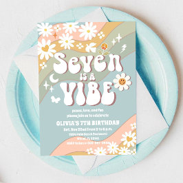Invitación Retro Rainbow 7th Birthday Invitation