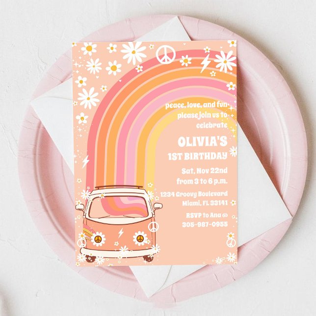 Invitación Retro Rainbow Birthday Invitation (Subido por el creador)