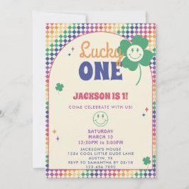 Invitación Retro Rainbow Boys St Patrick's 1st Birthday Party