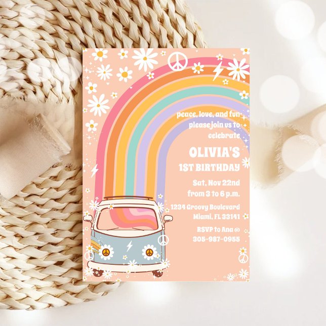 Invitación Retro Rainbow First Birthday Invitation (Subido por el creador)