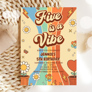 Invitación Retro Rainbow Five es una Vibra Cumpleaños Diverti