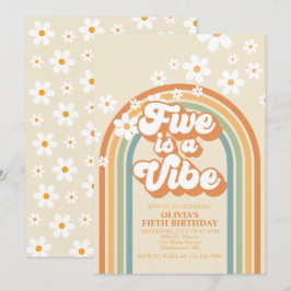 Invitación Retro Rainbow FIVE es una Vibra Divertida Cumpleañ