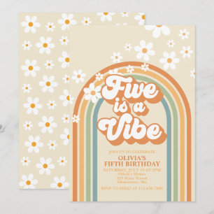 Invitación Retro Rainbow FIVE es una Vibra Divertida Cumpleañ