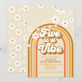 Invitación Retro Rainbow FIVE es una Vibra Groovy Cumpleaños 