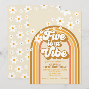 Invitación Retro Rainbow FIVE es una Vibra Groovy Cumpleaños