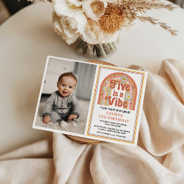 Invitación Retro Rainbow FIVE is a Vibe Groovy 5th Birthday