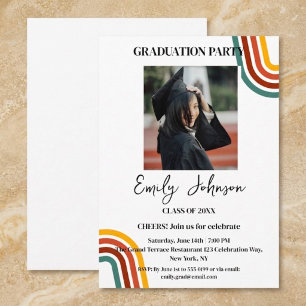 Invitación Retro Rainbow Photo Graduation Party Invitation
