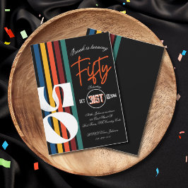 Invitación Retro Rainbow Striped “Fifty” Birthday Invitation