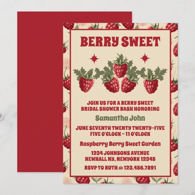 Invitación Retro Raspberry Bridal Shower (Anverso / Reverso)