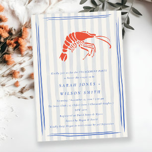 Invitación Retro Rayado Langostino Azul Rojo Compromiso Coste