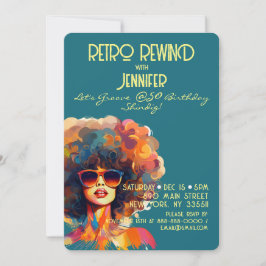 Invitación Retro Rebobinado femenino 50 cumpleaños Fiesta Shi