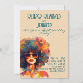 Invitación Retro Rebobinado femenino 50 cumpleaños Fiesta Shi