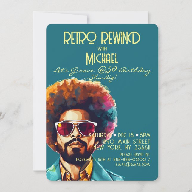 Invitación Retro Rebobinado masculino 50 Fiesta de cumpleaños (Anverso)