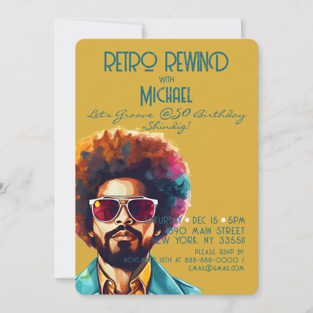 Invitación Retro Rebobinado masculino 50 Fiesta de cumpleaños (Anverso)