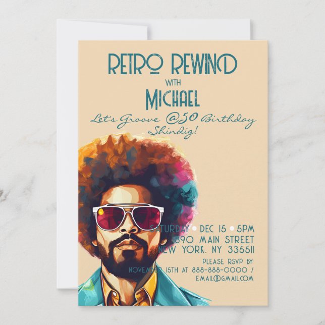 Invitación Retro Rebobinado masculino 50 Fiesta de cumpleaños (Anverso)