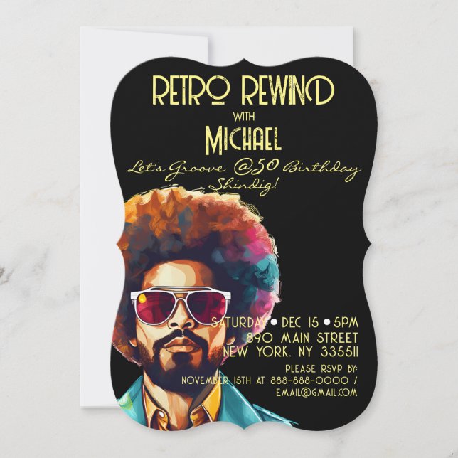 Invitación Retro Rebobinado masculino 50 Fiesta de cumpleaños (Anverso)