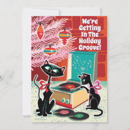 Invitación Retro Record Player Guay Cats Navidades Fiesta