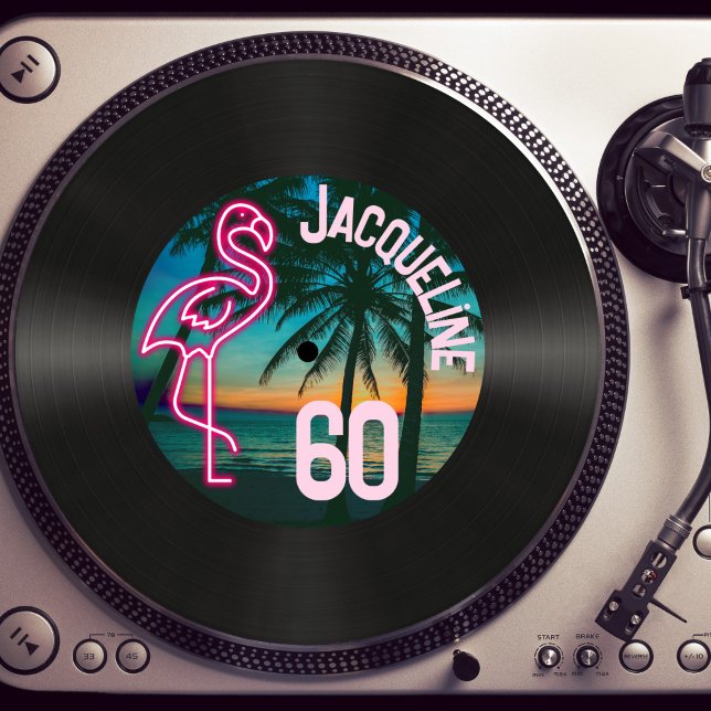 Invitación Retro Record Tropical Neon Flamingo 60 cumpleaños (Subido por el creador)