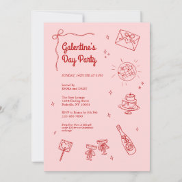Invitación Retro Red and Pink Galentines Party Invitation