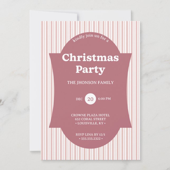 Invitación Retro Red Christmas Party Striped Invitation (Anverso)