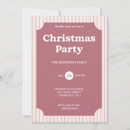 Invitación Retro Red Christmas Party Striped Invitation