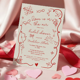 Invitación Retro Red Galentine Love in the air bridal shower
