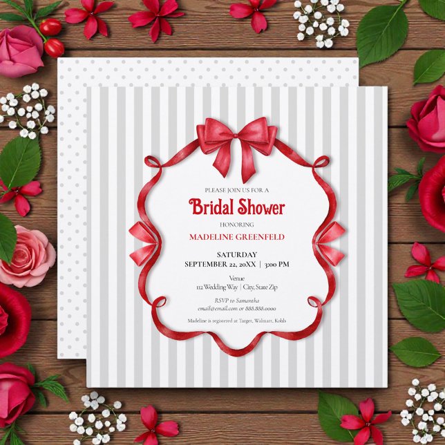 Invitación Retro Red, Gray & White Wedding Bridal Shower (Subido por el creador)