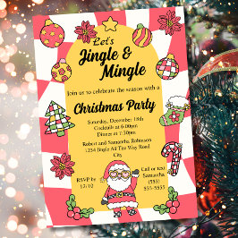 Invitación Retro Red Groovy Jingle y Navidades gemelos Fiesta