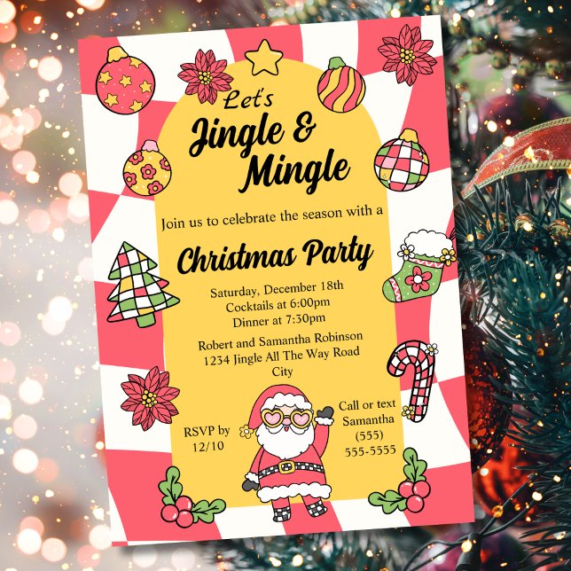 Invitación Retro Red Groovy Jingle y Navidades gemelos Fiesta (Subido por el creador)