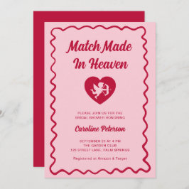 Invitación Retro Red Match Made in Heaven Cupid Bridal Shower